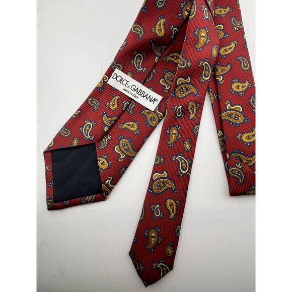 Vtg Dolce & Gabbana Made in Italy Men's Silk Neck Tie Red, Yellow, Navy Paisley - Picture 2 of 7